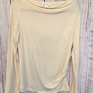 Women's long-sleeve cream top w/cowl neck and ruched sides